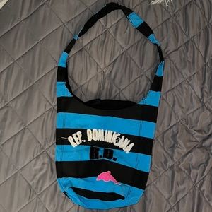 Dominican Republic blue and black striped canvas bag